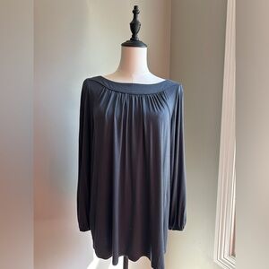 Cable & Gauge Gray boatneck ruched 3/4 bracelet Sleeve Blouse, size Large